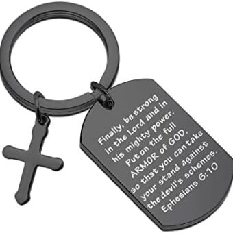 FUSTMW Christian Keychain Bible Verse Gifts Armor of God Cross Charm Ephesians 6:10 Religious Jewelry Confirmation Gifts