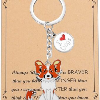 FUSTMW Papillon Dog Keychain Papillon Gifts for Papillon Lovers Dog Owners Gifts Papillon Dog Mom Dad Gifts Pet Rescue Gifts