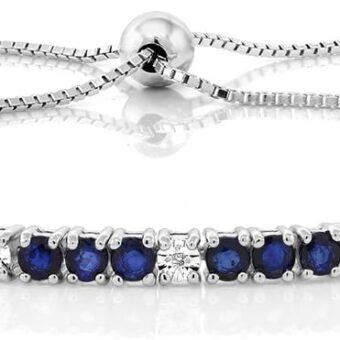 Gem Stone King 925 Sterling Silver Blue Sapphire and White Diamond Tennis Bracelet Jewelry for Women (2.05 Cttw, Gemstone Birthstone, Fully...