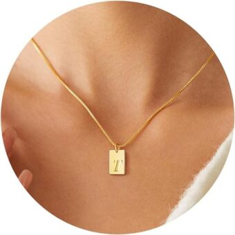 GIFT4U Initial Necklaces for Women Girls - 18K Gold Plated Initial Tag Pendant Necklace Dainty Gold Name Necklace Gold Initial Necklace for Women...