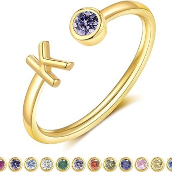 Gold Birthstone Initial Rings for Women Non Tarnish Dainty 14K Gold Plated Adjustable Letter Ring for Teen Girls Stackable Cute Thumb Pinky Fashion...