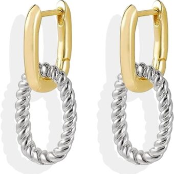 Gold Chunky Hoop Earrings for Women Chain Link Earrings Geometric Hoop Earrings U Shape Rectangle Paperclip Earring Hypoallergenic Pierced Earrings...