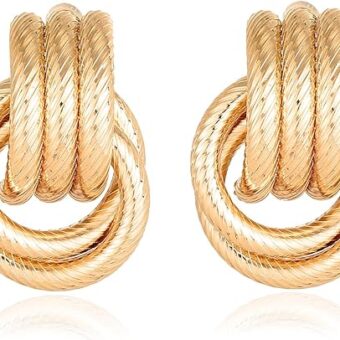 Gold/Silver Statement Geometric Earrings for Women Girls Chunky Gold Knot Link Drop Dangle Earrings Trendy Jewelry Gift