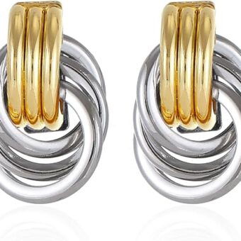 Gold/Silver Statement Geometric Earrings for Women Girls Chunky Gold Knot Link Drop Dangle Earrings Trendy Jewelry Gift