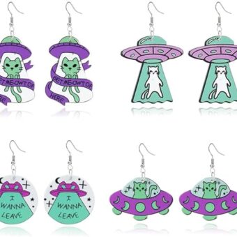 Halloween Acrylic Alien Earrings Funny Cartoon Alien Earrings Cute UFO Space Airship Earrings Novelty Aliens Dangle Earrings for Women Girls...