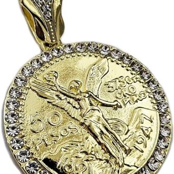 Hip Hop Rapper Style Jewelry Gold Silver Plated Iced Simulated Diamond Fashion Large Bling 50 Pesos Centenario Mexican Coin Charm Pendant