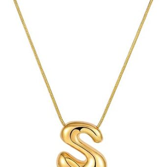 Initial Necklaces for Women Teen Girl, Gold Balloon Bubble Letter Necklace,14K Gold Plated Dainty Zirconia Personalized Puffy Name Necklaces...