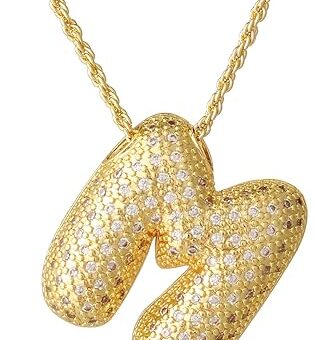 KELMALL Women's Diamond Balloon Initial Pendant, Zircon Letter Name Bubble Alphabet Necklace Valentine Birthday Gift for Her