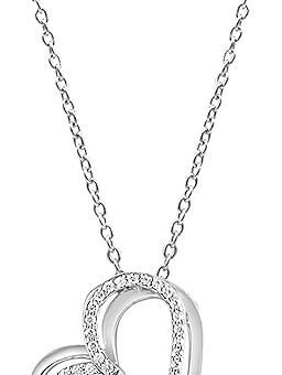 La4ve Diamonds 1/4 Carat Round Cut Natural Diamond Studded Tilted Heart Pendant Necklace (I-J, I2-I3) in Flash Plated Sterling Silver | Jewelry for...