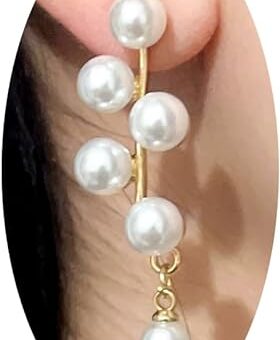 Long Pearl Drop Dangle Earrings for Women,Dainty Boho Pearl Tassel Earrings,Wedding Pearl Chain Earrings jewelry for Women and Girls