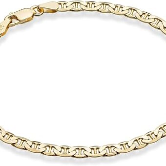 Miabella 18K Gold Over Sterling Silver Italian 3mm, 4mm Solid Diamond-Cut Mariner Link Chain Anklet Ankle Bracelet for Women, Made in Italy