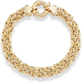 Miabella Italian 18K Gold Over Sterling Silver 9mm Classic Byzantine Link Chain Bracelet for Women, 925 Handmade in Italy