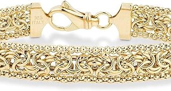 Miabella Italian 18K Gold Over Sterling Silver Byzantine Beaded Mesh Link Chain Bracelet for Women 925 Handmade in Italy