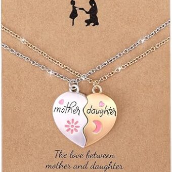 Mother Daughter Necklace Gift set for 2 Heart Necklaces Mother's Day Jewelry Gifts for Mom Silver and Rose Golden Charm Pendant Necklace Mothers...