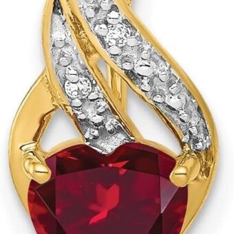 Mother's Day Gift 10k or 14k Yellow Gold Diamond and Created Gemstone Heart Pendant Fine Jewelry for Women