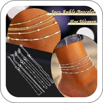 Mother's Day Gift Anklets for Women Gold/Silver Plated Ankle Bracelets Trendy Waterproof Boho Anklets Set Adjustable Dainty Cute Diamond Beaded...