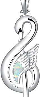 Music Note Necklace 925 Sterling Silver Swan Pendant Necklace Opal Music Necklace for Women Girls Music Jewelry Gifts