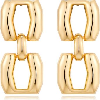 MUYAN Gold Silver Geometric Drop Dangle Earrings for Women Brushed Link Square Dangle Earrings Jewelry Gift