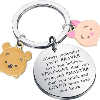 MYOSPARK Pooh Bear Gift Piglet Keychain Movie Inspired Gift Friendship Jewelry BFF Gift You are Braver Stronger Smarter