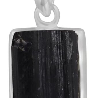 Natural Black Tourmaline Gemstone Pendant 925 Sterling Silver Handmade Jewelry ( Rectangle) (AGPA-20060)