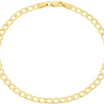 Nuragold 10k Yellow Gold 3.5mm Cuban Curb Link Chain Bracelet or Anklet, Womens Mens Jewelry 7" 7.5" 8" 8.5" 9"