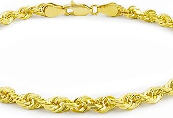 Nuragold 14k Yellow Gold 3mm Rope Chain Diamond Cut Bracelet or Anklet, Mens Womens Jewelry 7" 7.5" 8" 8.5" 9"