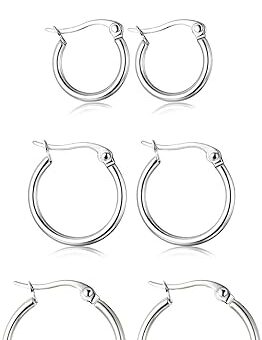 ORAZIO 4 Pairs Stainless Steel Hoop Earrings Set Cute Huggie Earrings for Women,10MM-20MM