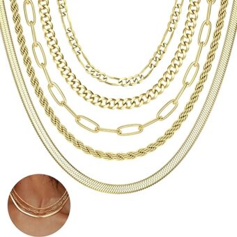 ORAZIO Gold Layered Necklaces for Women 14k Gold Plated Herringbone Necklace Dainty Snake Paperclip Chain Layering Necklaces Gold Choker Necklace...