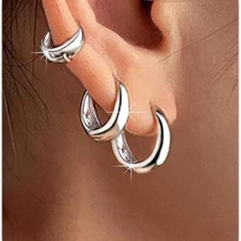 PANSHI Silver Hoop Earrings for Women Trendy, Sterling Silver Earrings Small Huggie Cartilage Earrings Dainty Hypoallergenic Earrings Silver...