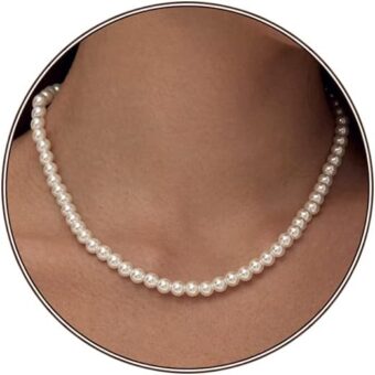 Pearl Necklace 6/8MM Dainty Round Imitation Pearl Choker Necklace Wedding Pearl Necklace Delicate Jewelry for Women Simple Bridesmaid Jewelry Gifts