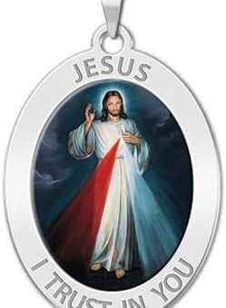 PicturesOnGold.com Divine Mercy Oval Religious Medal, Available in Sterling Silver and Solid 10K or 14K Gold