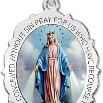 Picturesongold.com Miraculous Medal Necklace Catholic Virgin Mary Pendant Oval Pendants for Women & Men Crafted in 10K/14K Yellow or White Gold &...