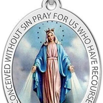 Picturesongold.com Miraculous Medal Necklace Catholic Virgin Mary Pendant Oval Pendants for Women & Men Crafted in 10K/14K Yellow or White Gold &...