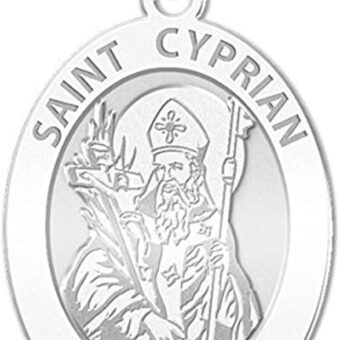 PicturesOnGold.com Saint Cyprian Oval Religious Medal - in Sterling Silver and 10K or 14K Gold