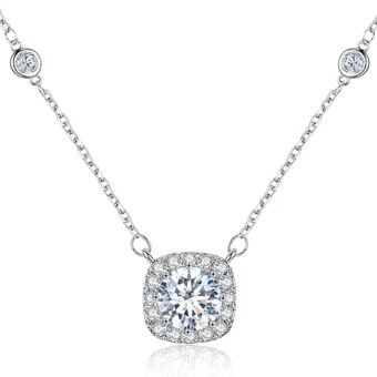 Platinum Plated Cubic Zirconia/Swarovski Cushion Shape Halo Pendant Necklace/Earrings- Gifts for Women/Girls