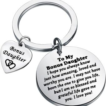 PLITI Bonus Daughter Gift Form Mom Dad Stepdaughter Gift Unbiological Daughter Gift To My Bonus Daughter Keychain