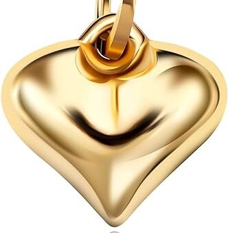 PORI JEWELERS 14K Solid Yellow Gold Heart Charm Pendants- Multiple Styles Available