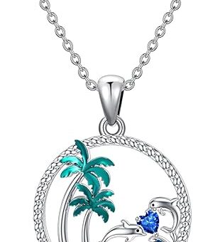 PROESS S925 Sterling Silver Beach Necklace Dolphin Birthstone Necklace Ocean Jewelry Gift For Women Girls