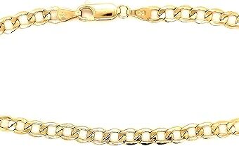 Real 10k Yellow Gold Hollow C-Link and Women Bracelet/Anklet 3.5 mm