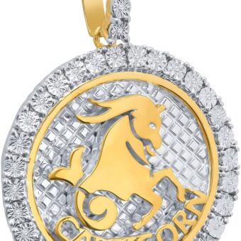 Real Genuine Diamond Capricorn Horse Zodiac Lucky Sign Astrology Horoscope Pendant Charm 10K Gold Finish 2''