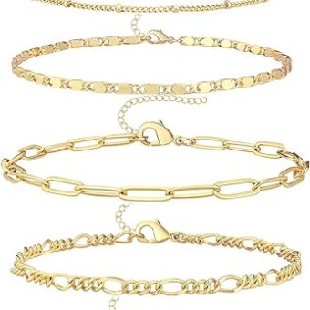 Reoxvo Dainty Gold Chain Bracelets Set for Women 14K Real Gold Plated Link Chain Bracelets for Women Trendy Gold Stackable Bracelets for Jewelry...