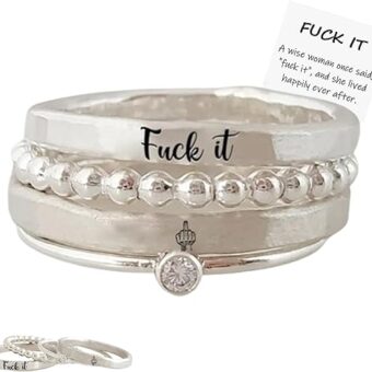 S925 Fuck it Stacked Ring - 4 Rings Set,Stackable Fuck Ring for Women, Statement Fuck it Ring,Funny Engraved Inspirational Ring,Fuck It Dainty Bar...