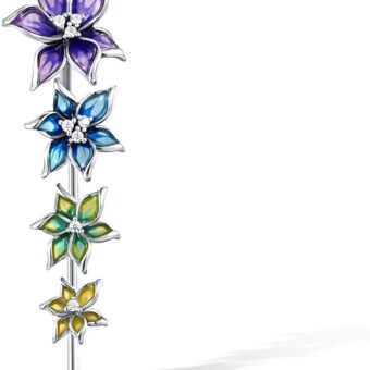 Santuzza 925 Sterling Silver Ccolorful Orchid Enamel Flower Pendant Cubic Zirconia Pendant for Women