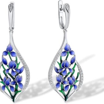 Santuzza 925 Sterling Silver Cubic Zirconia Enamel Flower Dragonfly Earrings for Women