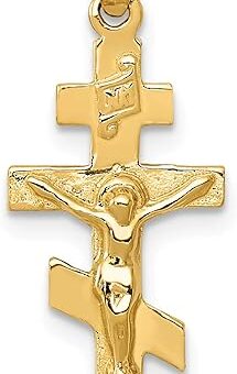 Saris and Things 14k Yellow Gold Solid Eastern Orthodox Crucifix Charm Pendant