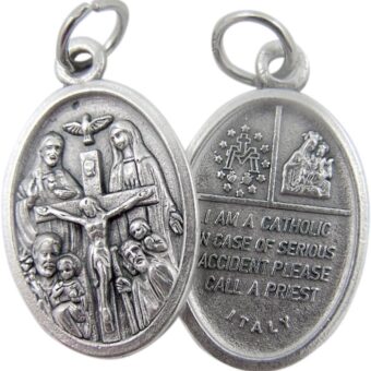 Silver Tone Catholic 4-Way Scapular Medal with Cross and Dove, 3/4 Inch