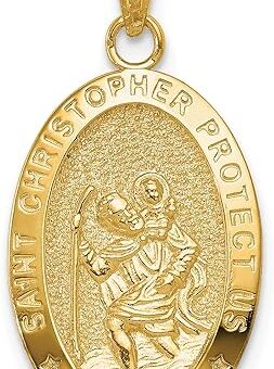 Solid 14k Yellow Gold Saint Christopher Medal Pendant (12mm x 20mm)