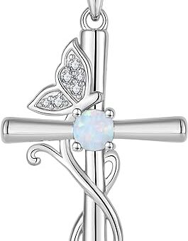 STARCHENIE Butterfly Cross Necklace 925 Sterling Silver Crucifix Pendant Birthstone Jewelry for Women