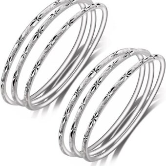 Sterling Silver Bangle Bracelets for Women,Fashion Jewelry Simple Adjustable 925 Silver Cuff Bangles for Women Mom Wife Valentine Mothers Day Gift