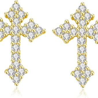 Sterling Silver Cross Stud Earrings for Women Men, CZ Cross Stud Hypoallergenic Jewelry Gift